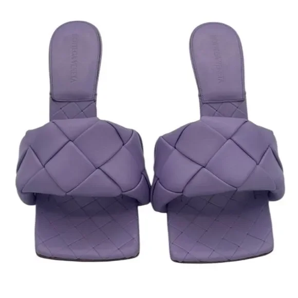 New Bottega Veneta Lido Heeled Leather Square Toe Sandals EU 39/ US 9 Lavender - Picture 9 of 9